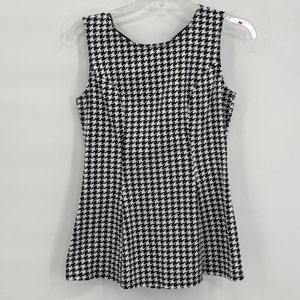 Faith and Joy Womens Houndstooth Sleeveless Top Black White Tie Back M9211 S